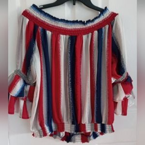 Ashley Stewart Multicolor   Blouse Top Plus Size 22/24 Elastic Hem Stripe